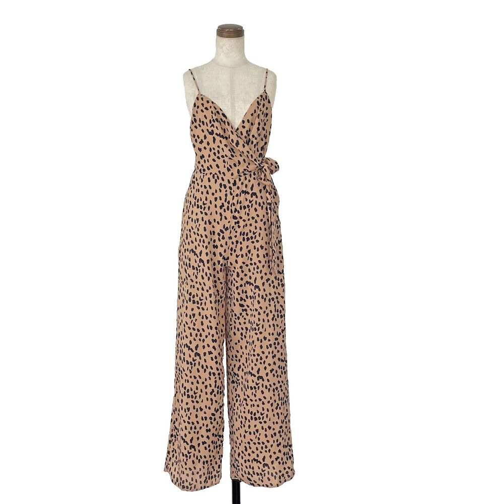 Forever 21 Leopard Print Jumpsuit Wide Leg Glam Women’s Size S Adjustable Straps